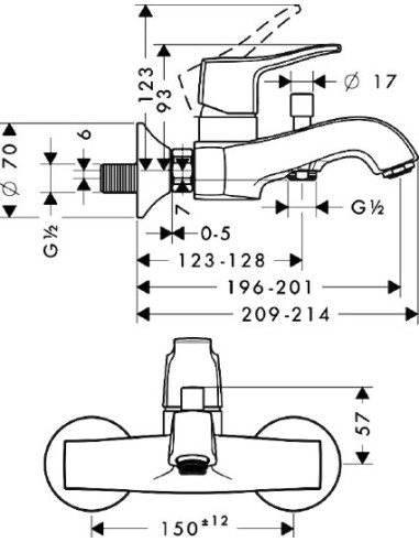 Hansgrohe jaucējkrāns vannai ar dušu Metris...
