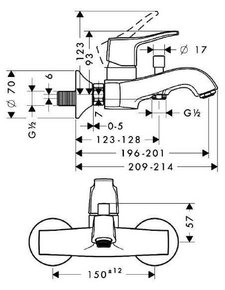 Hansgrohe jaucējkrāns vannai ar dušu Metris Classic 31478000