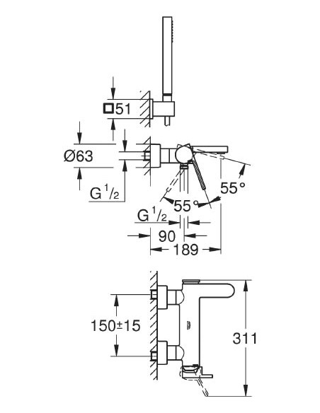 Grohe jaucējkrāns vannai ar dušu Plus 33547003 - 4 Grohe jaucējkrāns vannai ar dušu Plus 33547003 - 4