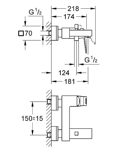 Grohe jaucējkrāns vannai ar dušu Eurocube 23140000 - 7 Grohe jaucējkrāns vannai ar dušu Eurocube 23140000 - 7
