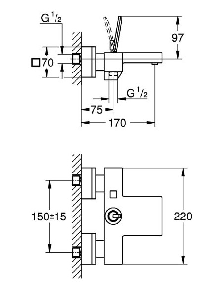 Grohe jaucējkrāns vannai ar dušu Eurocube Joy 23666000 - 4