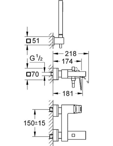 Grohe jaucējkrāns vannai ar dušu Eurocube 23141000 - 8