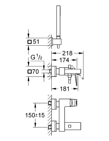 Grohe jaucējkrāns vannai ar dušu Eurocube 23141000 - 8