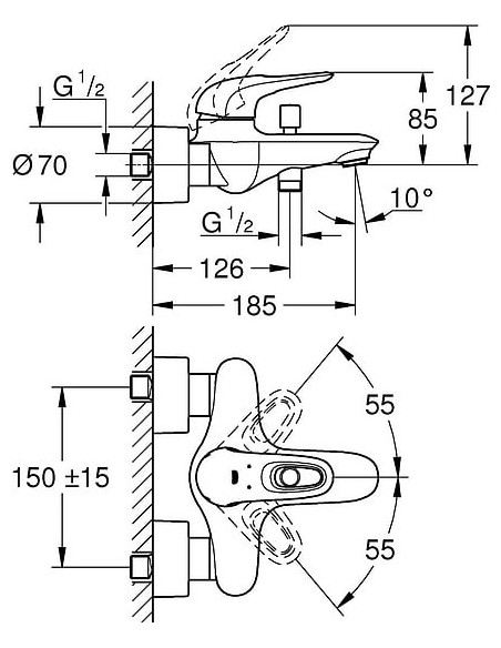 Grohe jaucējkrāns vannai ar dušu Eurostyle New 33591LS3 - 3