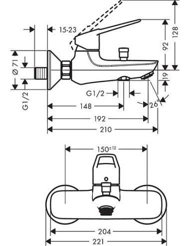 Hansgrohe jaucējkrāns vannai ar dušu Novus Loop...