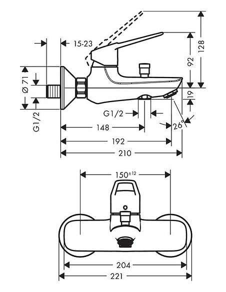 Hansgrohe jaucējkrāns vannai ar dušu Novus Loop 71340000