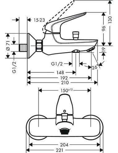 Hansgrohe jaucējkrāns vannai ar dušu Novus...