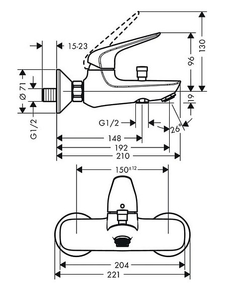 Hansgrohe jaucējkrāns vannai ar dušu Novus 71040000