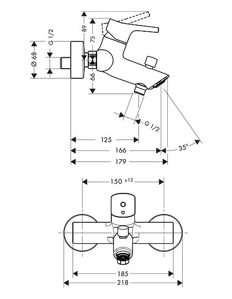 Hansgrohe jaucējkrāns vannai ar dušu Talis S 72400000
