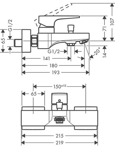 Hansgrohe jaucējkrāns vannai ar dušu Metropol...