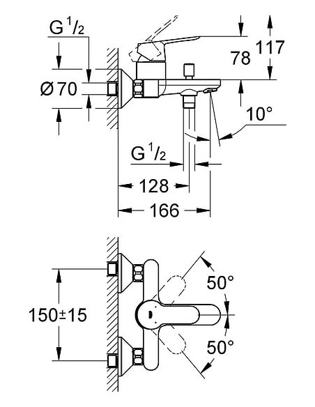 Grohe jaucējkrāns vannai ar dušu BauEdge 23334000 - 3 Grohe jaucējkrāns vannai ar dušu BauEdge 23334000 - 3