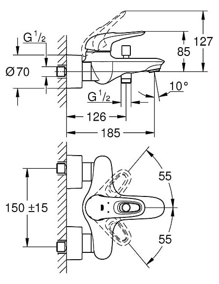 Grohe jaucējkrāns vannai ar dušu Eurostyle New 33591003 - 4 Grohe jaucējkrāns vannai ar dušu Eurostyle New 33591003 - 4