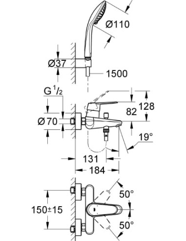 Grohe jaucējkrāns vannai ar dušu Eurodisc Cosmopolitan 33395002 - 8