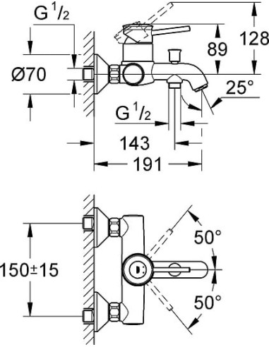 Grohe jaucējkrāns vannai ar dušu BauClassic 32865000 - 5