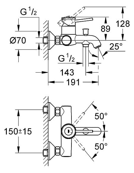 Grohe jaucējkrāns vannai ar dušu BauClassic 32865000 - 5 Grohe jaucējkrāns vannai ar dušu BauClassic 32865000 - 5