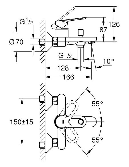 Grohe jaucējkrāns vannai ar dušu BauLoop 23603000 - 3 Grohe jaucējkrāns vannai ar dušu BauLoop 23603000 - 3