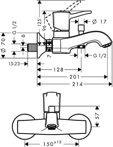 Hansgrohe jaucējkrāns vannai ar dušu Metropol...