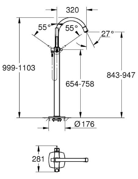Grohe jaucējkrāns vannai ar dušu Grandera 23318GL0 - 3