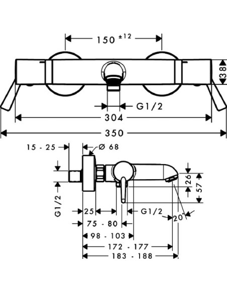 Hansgrohe termostata jaucējkrāns vannai ar dušu Ecostat Comfort Care 13115000