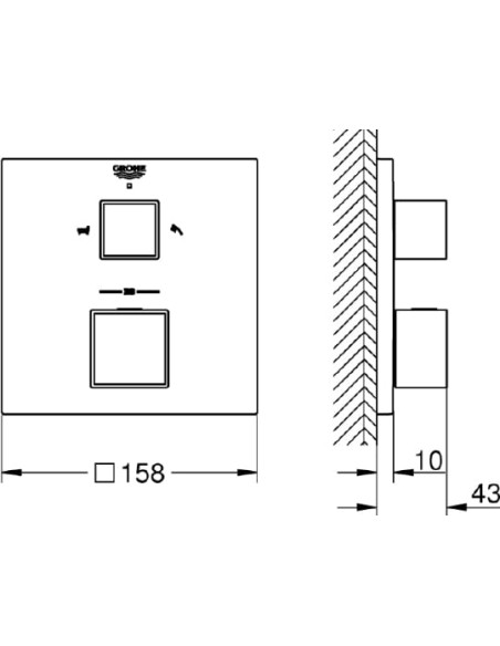 Grohe termostata jaucējkrāns vannai ar dušu Grohtherm Cube 24155000 - 5 Grohe termostata jaucējkrāns vannai ar dušu Grohtherm Cube 24155000 - 5
