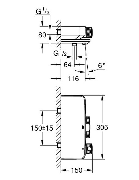 Grohe termostata jaucējkrāns vannai ar dušu Grohtherm SmartControl 34718000 - 8 Grohe termostata jaucējkrāns vannai ar dušu Grohtherm SmartControl 34718000 - 8