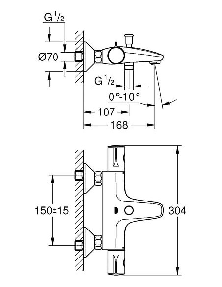 Grohe termostata jaucējkrāns vannai ar dušu Grohtherm 800 34576000 - 6 Grohe termostata jaucējkrāns vannai ar dušu Grohtherm 800 34576000 - 6