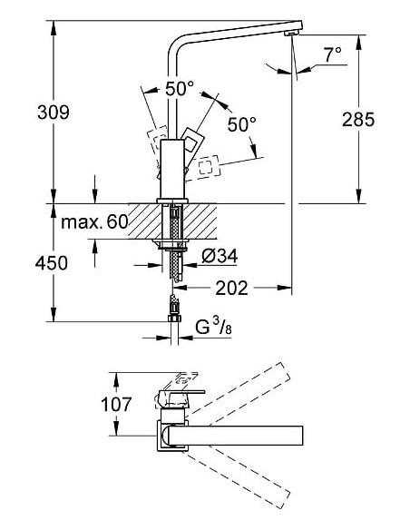 Grohe virtuves jaucējkrāns Eurocube 31255000 - 7