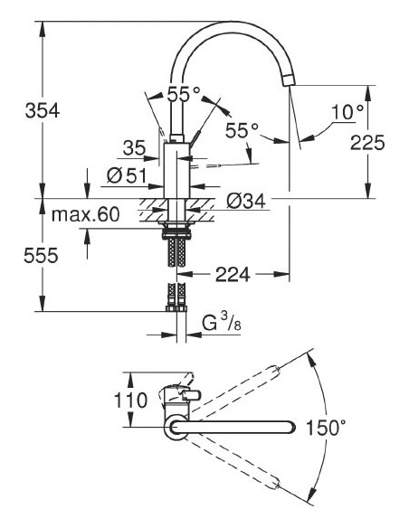 Grohe virtuves jaucējkrāns Eurosmart Cosmopolitan 32843DC2 - 3