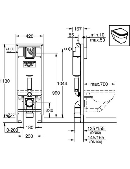 Grohe iebūvējams wc poda rāmis Rapid SL 38713001 - 13 Grohe iebūvējams wc poda rāmis Rapid SL 38713001 - 13
