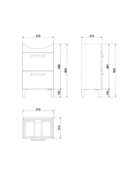 Cersanit skapītis ar izlietni Melar 470 - 3 Cersanit skapītis ar izlietni Melar 470 - 3