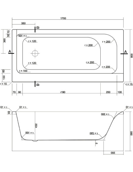 Cersanit akrila vanna Smart 170 R - 14 Cersanit akrila vanna Smart 170 R - 14