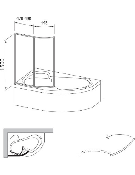 Ravak vannas aizkars VSK2 Rosa 150 - 6 Ravak vannas aizkars VSK2 Rosa 150 - 6