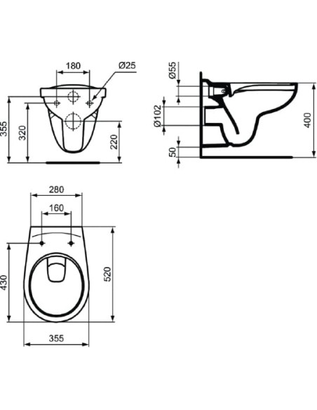 Ideal Standard pie sienas piekaramais pods Eurovit K881201