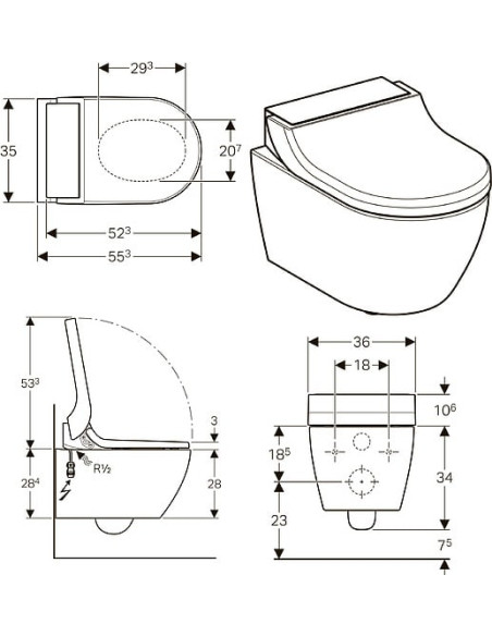Geberit pie sienas piekaramais pods AquaClean tuma comfort