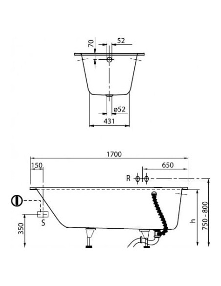 Villeroy & Boch akrila vanna Oberon UBQ170OBE2V-96 - 3 Villeroy & Boch akrila vanna Oberon UBQ170OBE2V-96 - 3