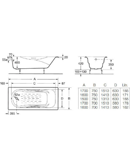 Roca čuguna vanna Malibu 230960000 - 8 Roca čuguna vanna Malibu 230960000 - 8