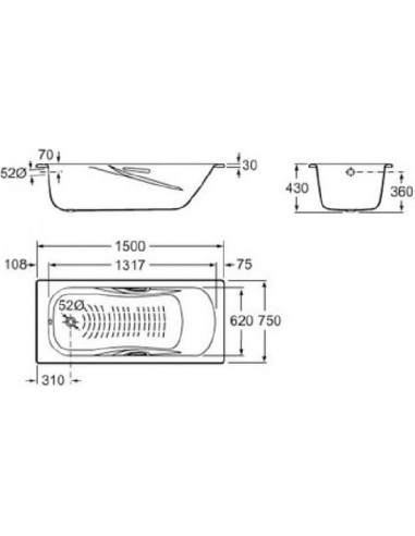 Roca tērauda vanna Princess-N 150 cm