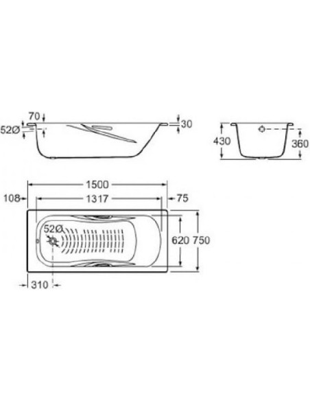 Roca tērauda vanna Princess-N 150 cm