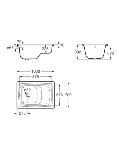 Roca tērauda vanna Contesa 100 cm ar sēdvietu
