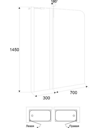 900. sērijas divdaļīga vannas sieniņa (30+70) x 145, kreisā/labā - 5