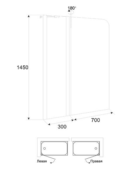 900. sērijas divdaļīga vannas sieniņa (30+70) x 145, kreisā/labā - 5