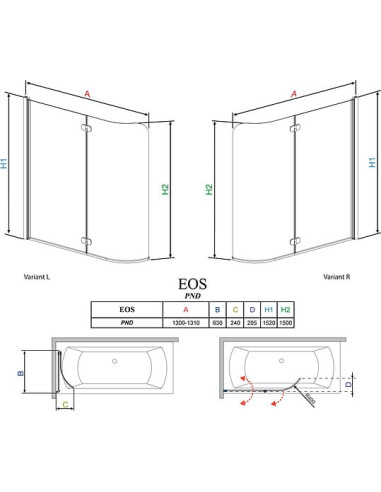 Radaway vannas aizkars EOS PND