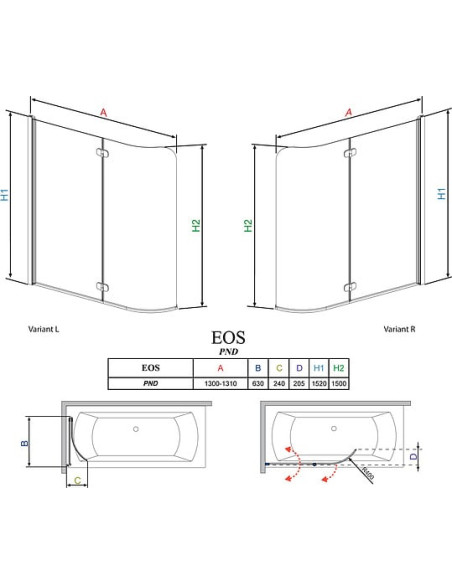Radaway vannas aizkars EOS PND