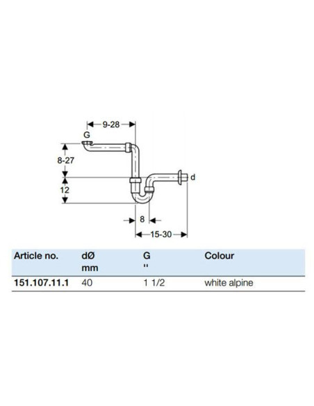 Geberit izlietnes sifons vietu taupošs D40 - 1 1/2 x 1 1/4