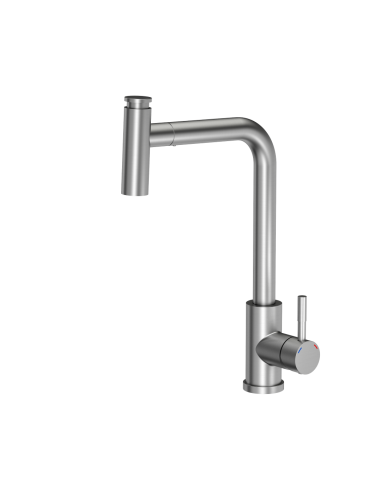 MERYL steel kitchen faucet with pull-out spout and shower function, brushed steel - 1