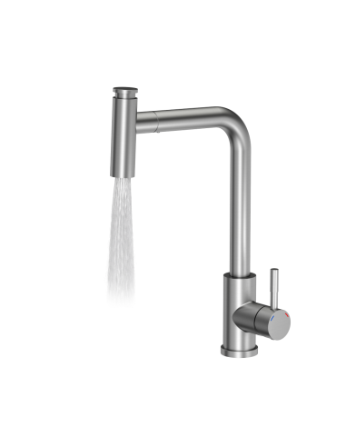 MERYL steel kitchen faucet with pull-out spout and shower function, brushed steel - 3