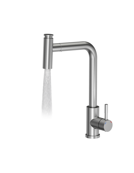 MERYL steel kitchen faucet with pull-out spout and shower function, brushed steel - 3 MERYL steel kitchen faucet with pull-out spout and shower function, brushed steel - 3