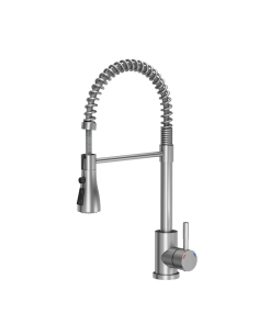 SALMA steel kitchen faucet, spring spout with shower function and temporary water flow stop, brushed steel - 1