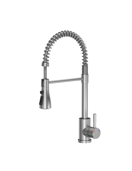 SALMA steel kitchen faucet, spring spout with shower function and temporary water flow stop, brushed steel - 1 SALMA steel kitchen faucet, spring spout with shower function and temporary water flow stop, brushed steel - 1