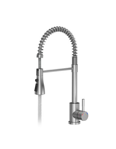 SALMA steel kitchen faucet, spring spout with shower function and temporary water flow stop, brushed steel - 2